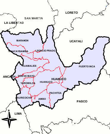 MAPA DEL DEPARTAMENTO DE HUANUCO